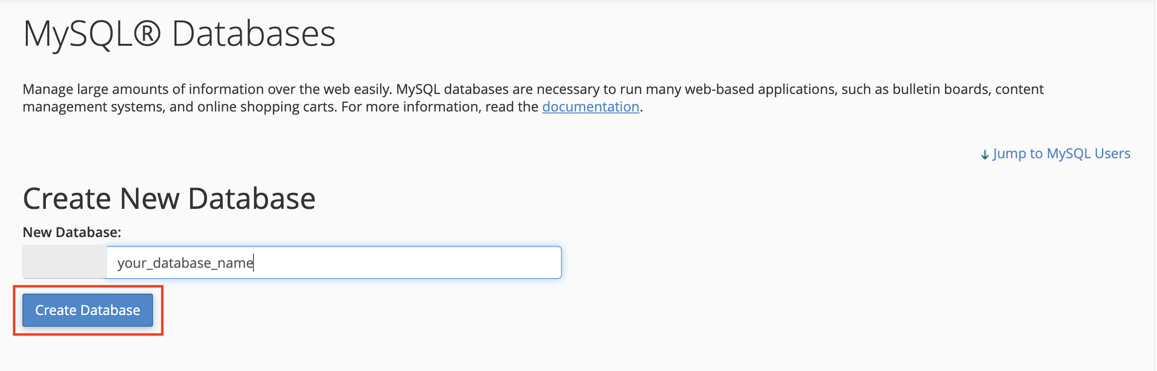 Create MySQL database in cPanel