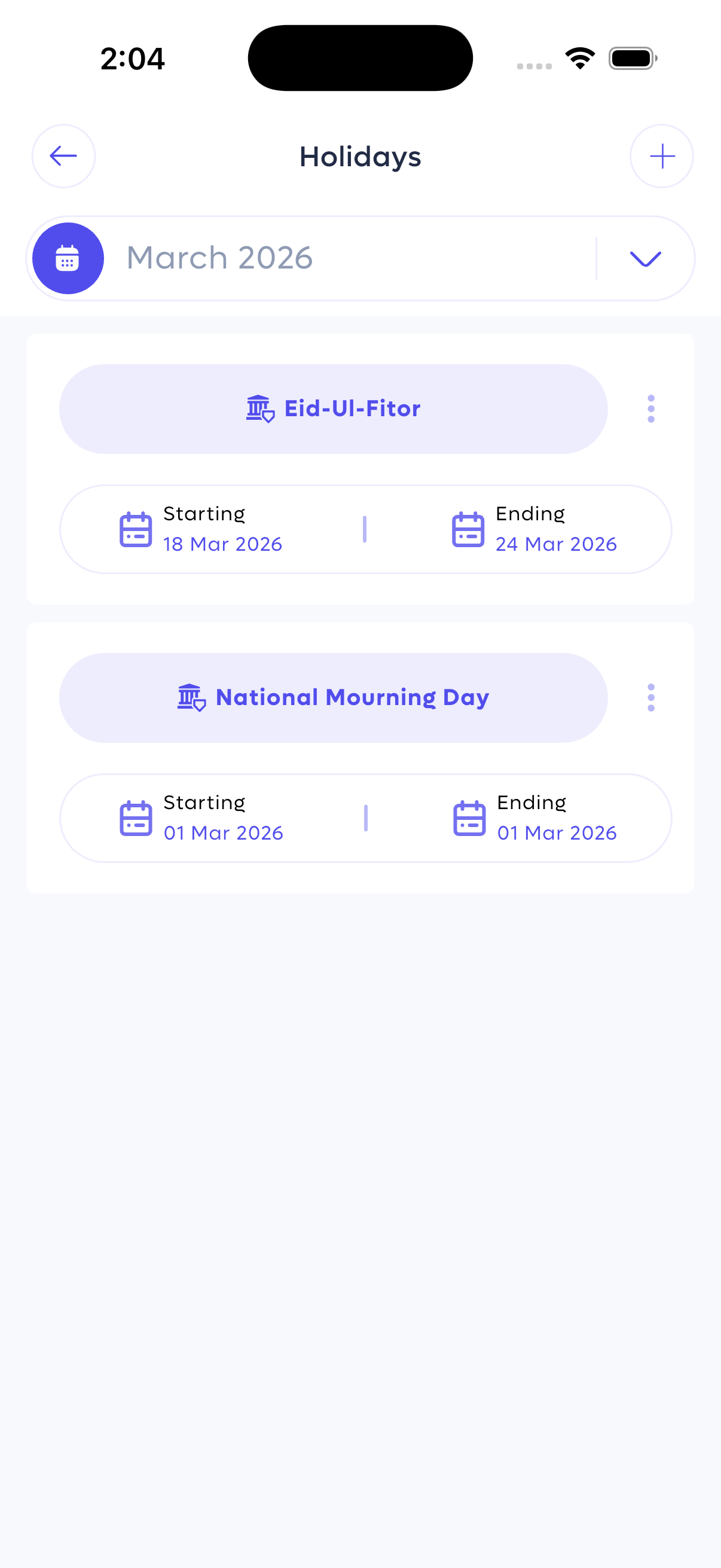 Holiday List