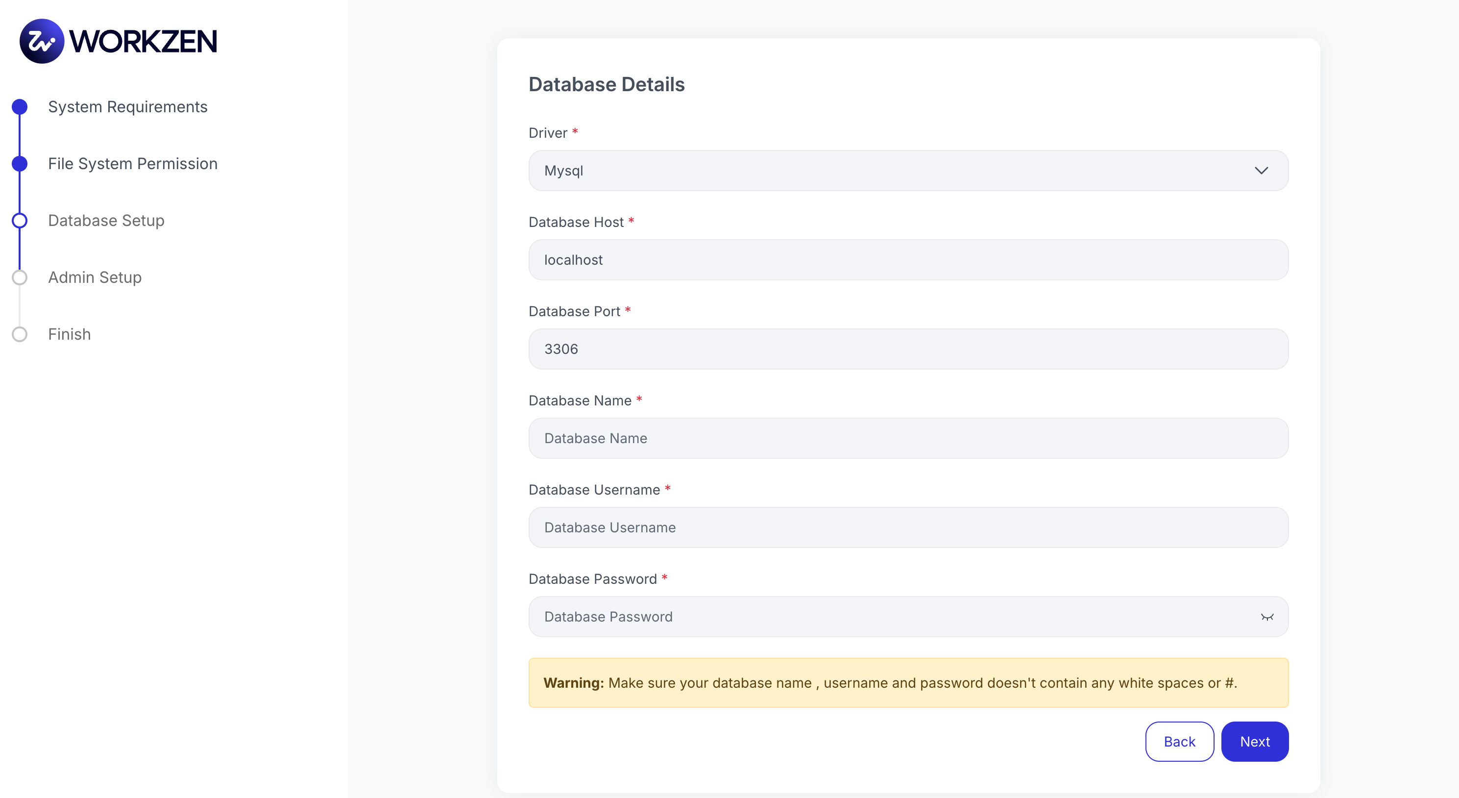 Administrator setup in web installer