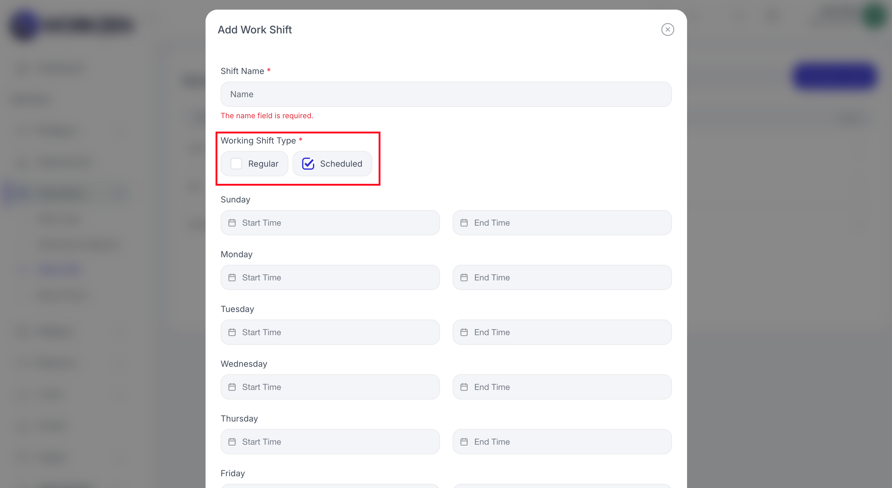 Add scheduled work shift