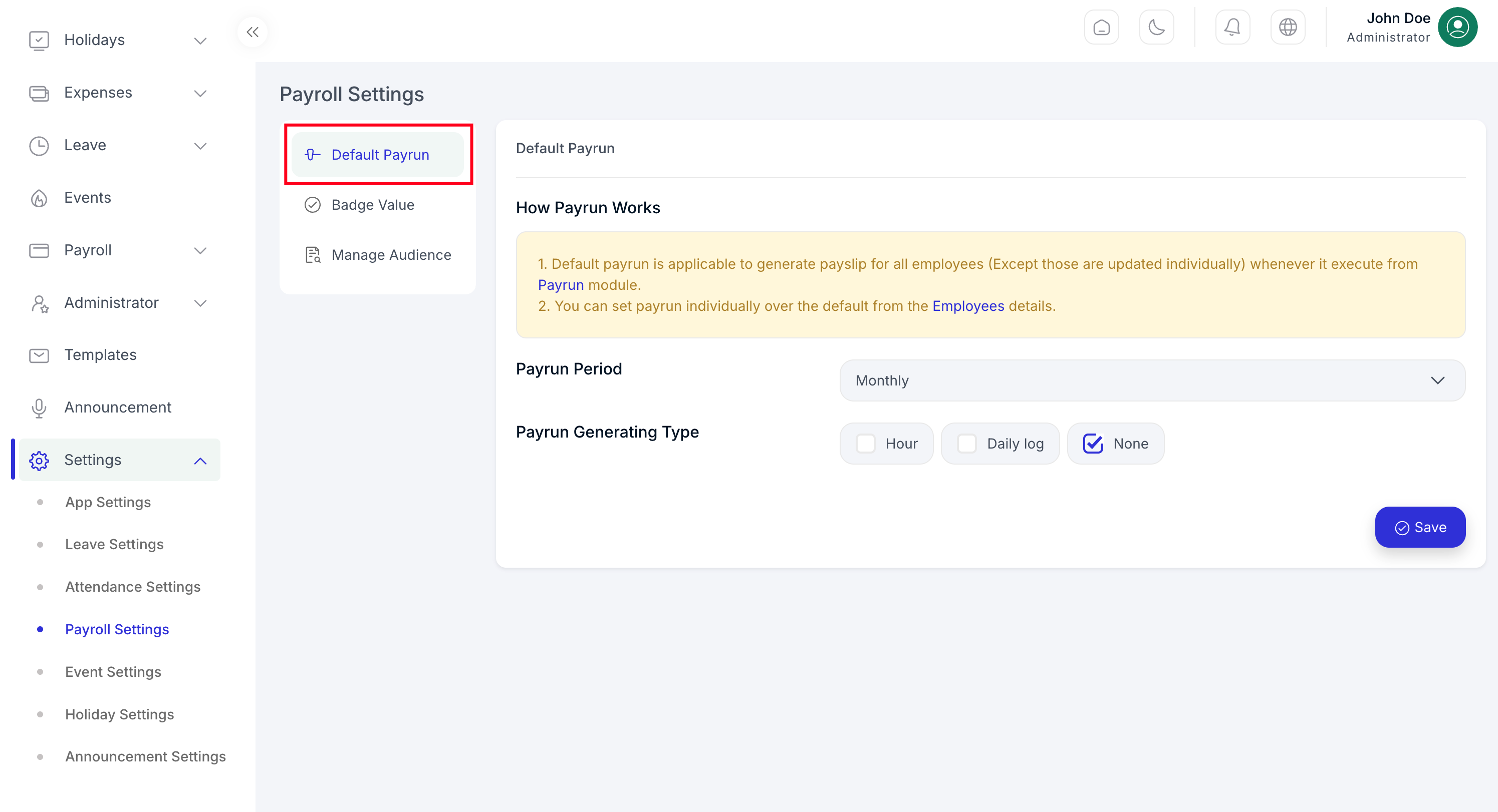 Default payrun