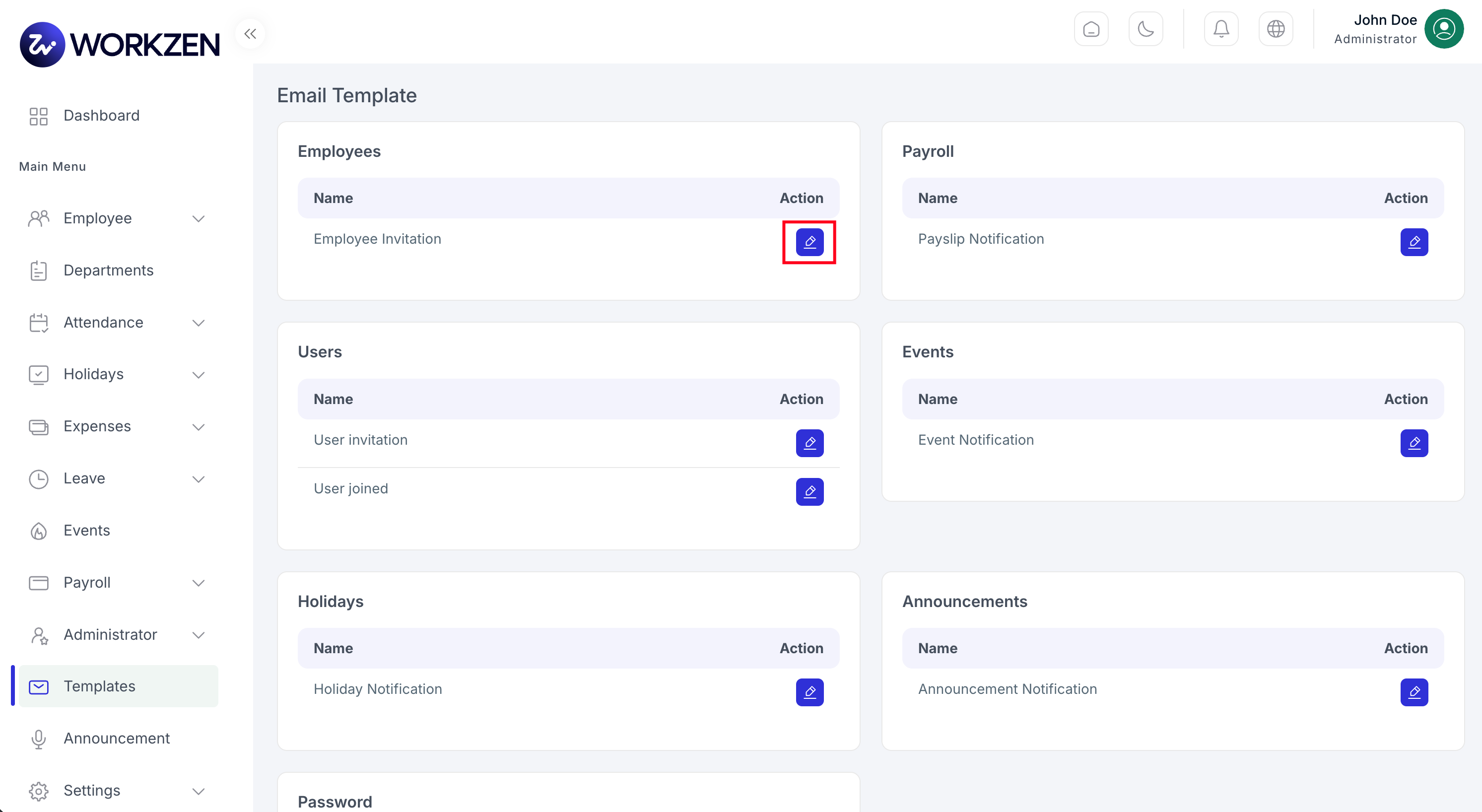 Email templates list