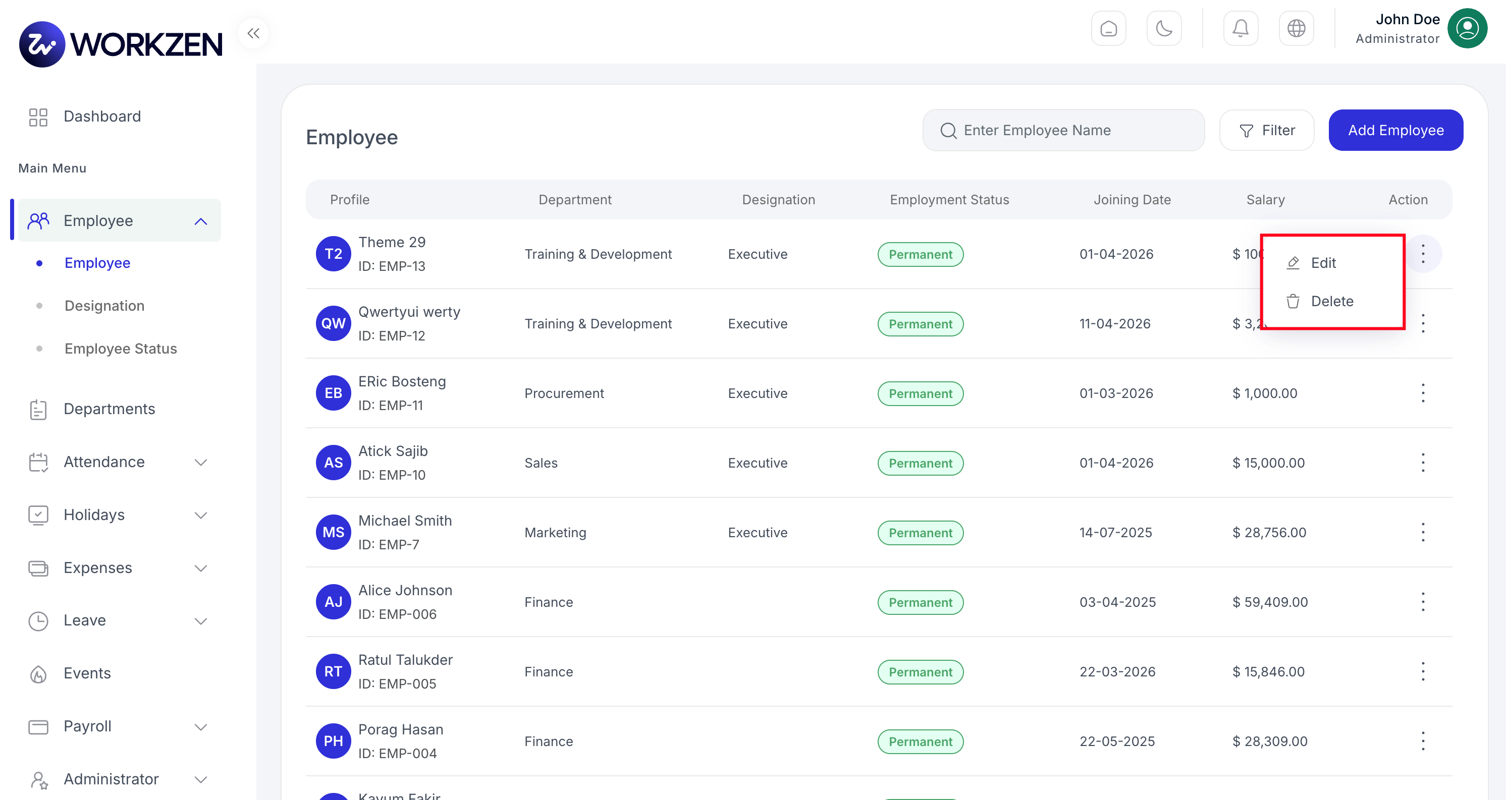 Employee list