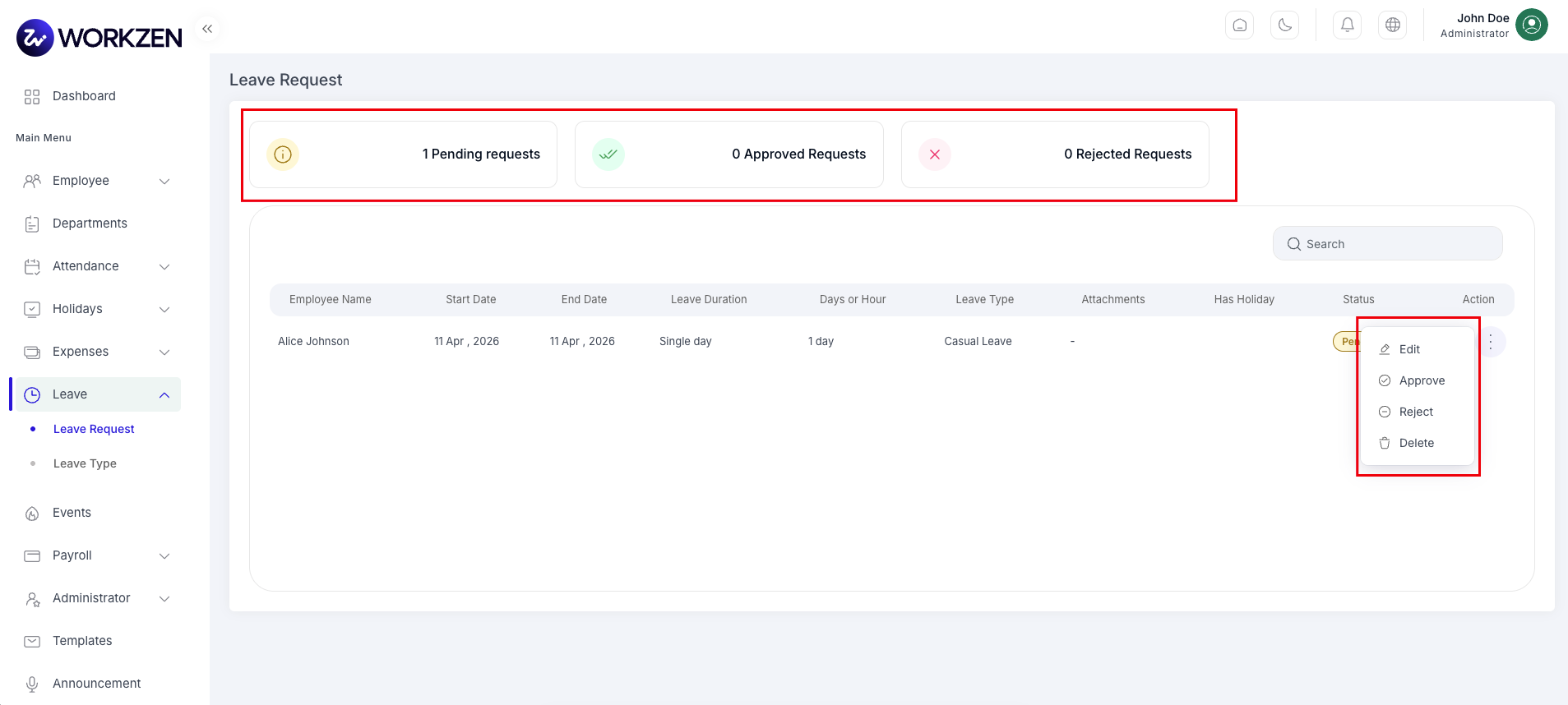 Leave request list
